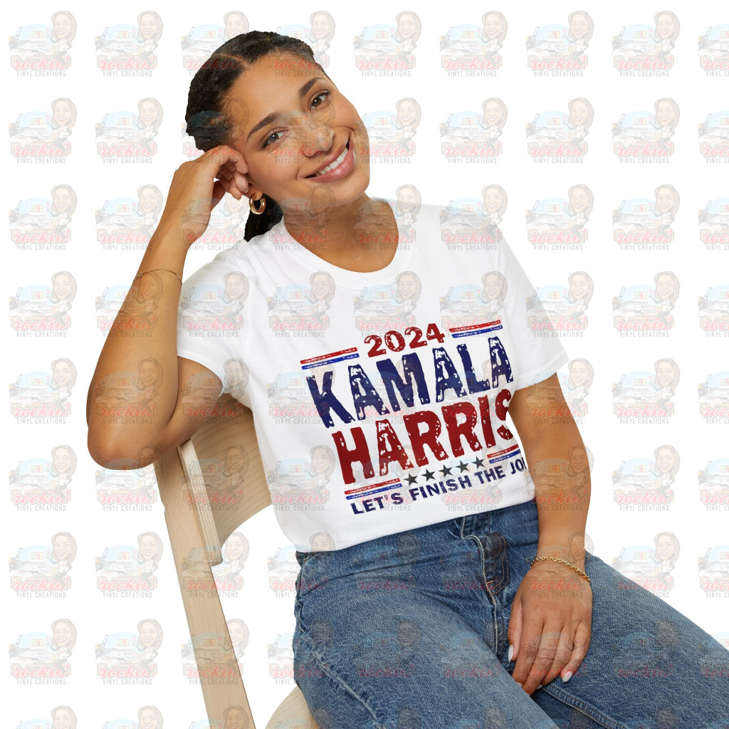 Kamala Finish The Job Unisex Softstyle T-Shirt | Rockin’ Vinyl Creations