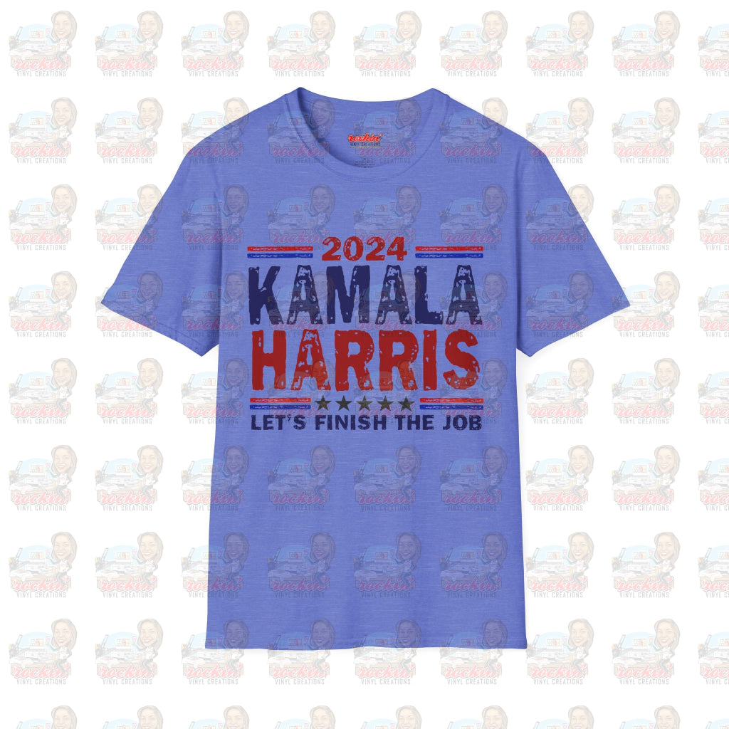 Kamala Finish The Job Unisex Softstyle T-Shirt | Rockin’ Vinyl Creations Heather Royal / S