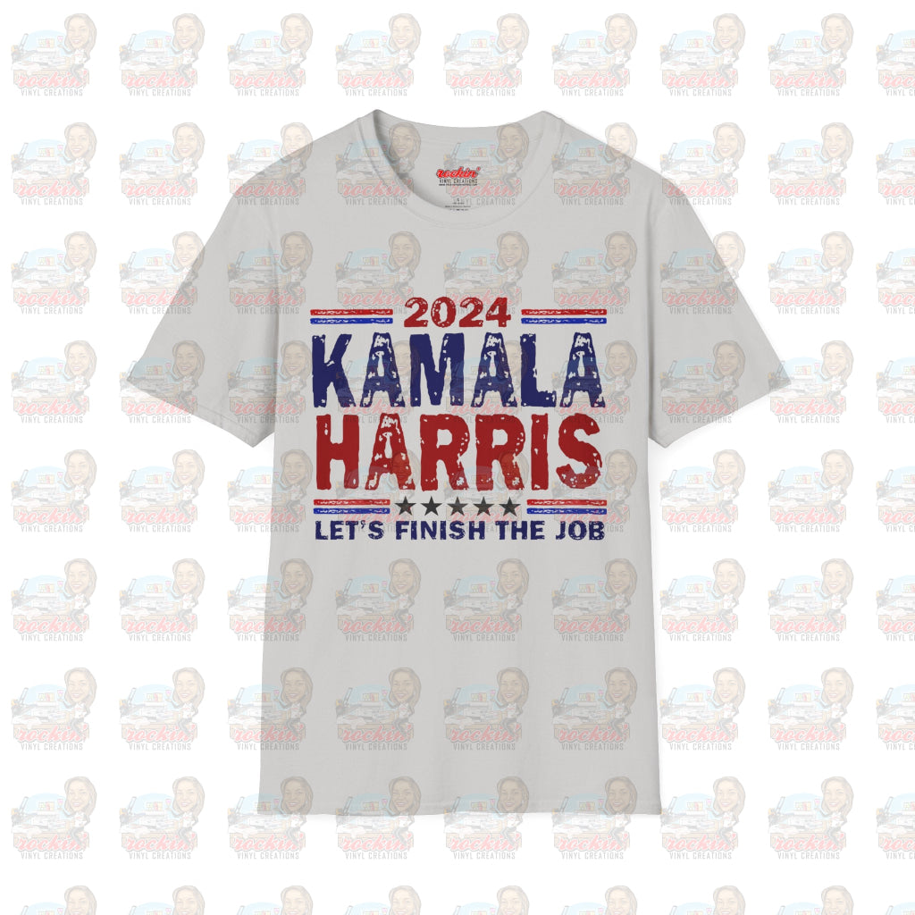 Kamala Finish The Job Unisex Softstyle T-Shirt | Rockin’ Vinyl Creations Ice Grey / S