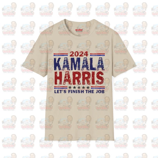 Kamala Finish The Job Unisex Softstyle T-Shirt | Rockin’ Vinyl Creations Sand / S