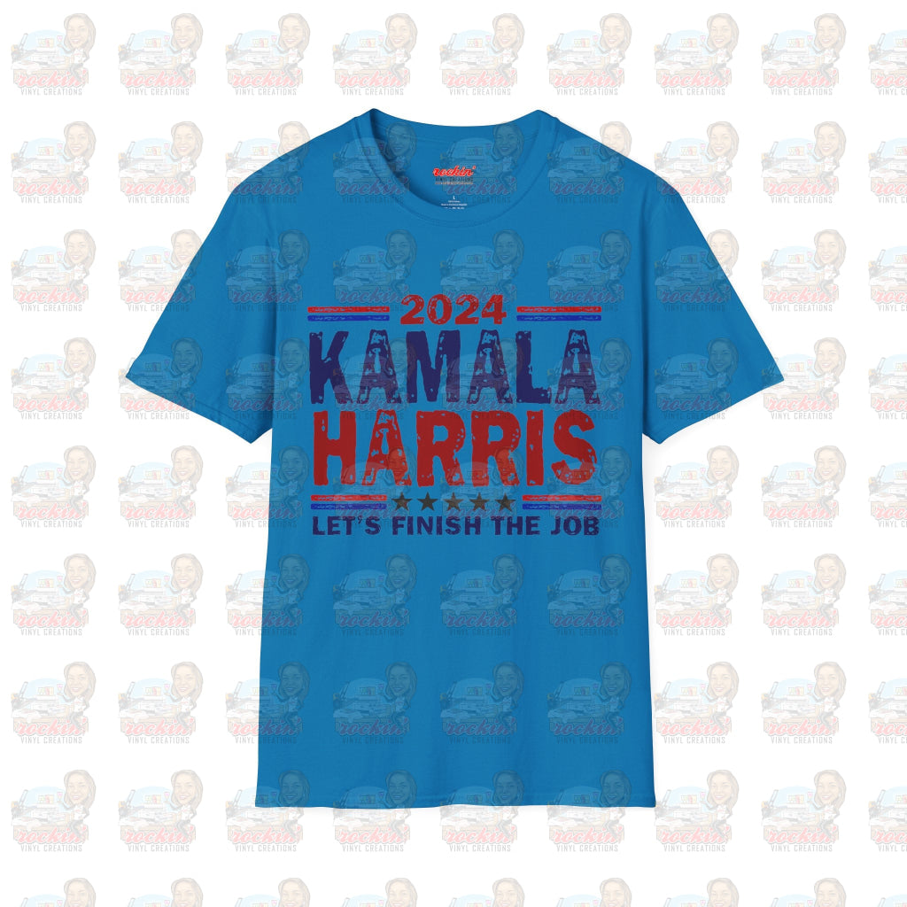 Kamala Finish The Job Unisex Softstyle T-Shirt | Rockin’ Vinyl Creations Sapphire / S