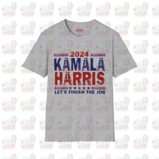 Kamala Finish The Job Unisex Softstyle T-Shirt | Rockin’ Vinyl Creations Sport Grey / S