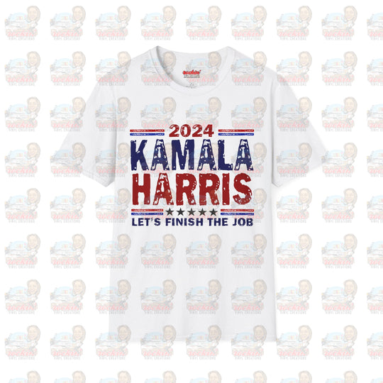 Kamala Finish The Job Unisex Softstyle T-Shirt | Rockin’ Vinyl Creations White / S