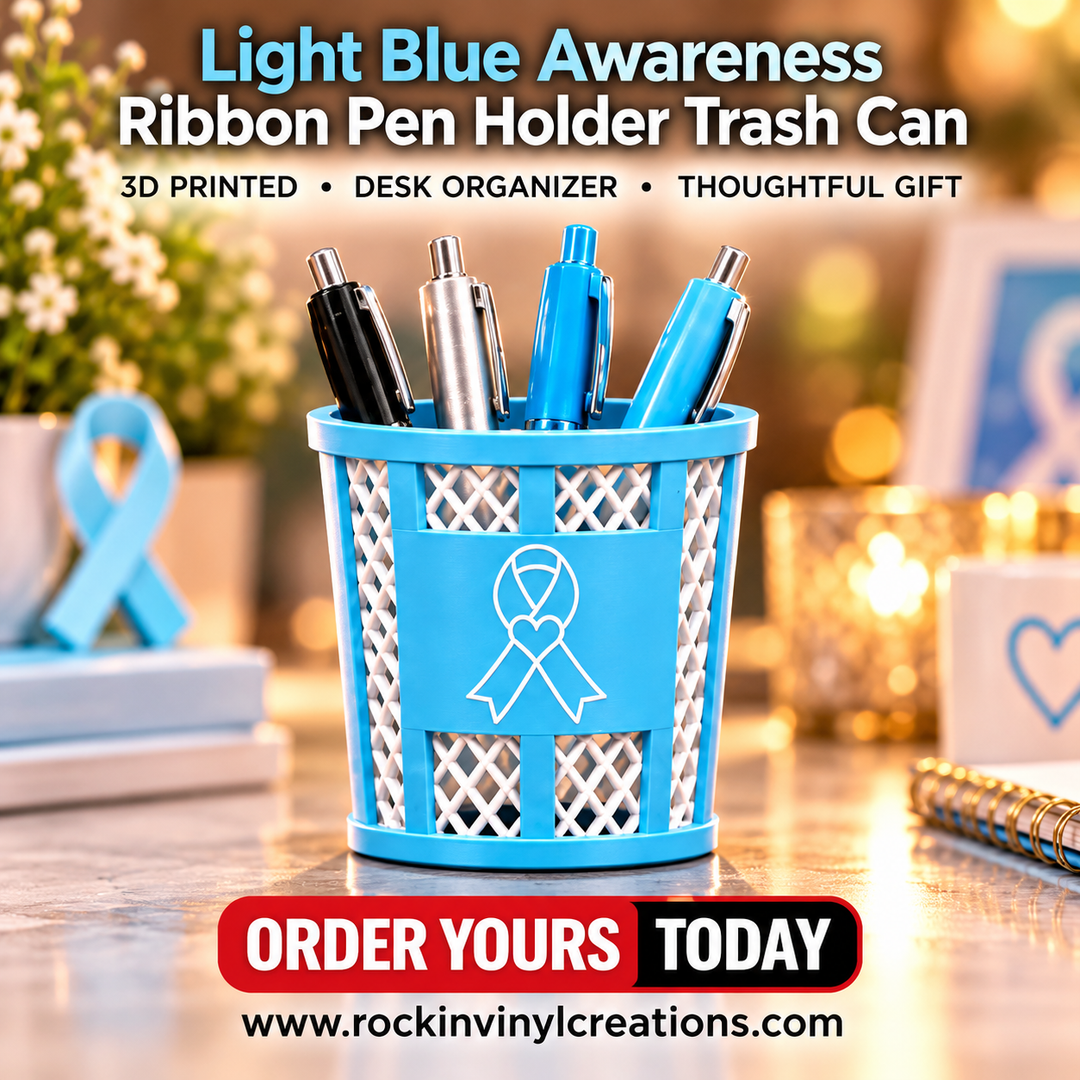 Light Blue Awareness Ribbon Pen Holder Trash Can