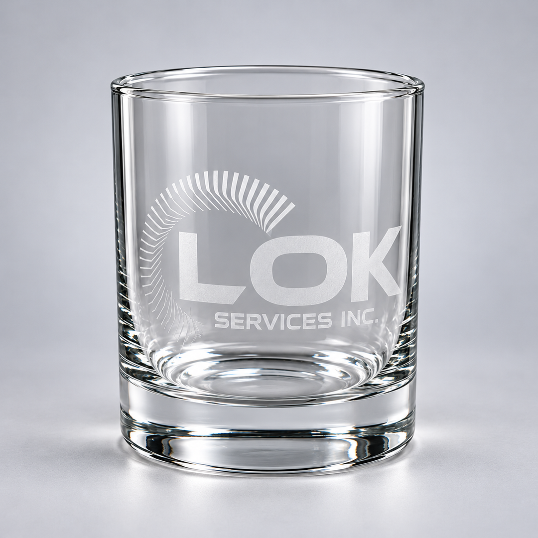 Single LOK Services engraved whiskey glass