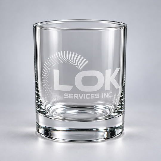 Single LOK Services engraved whiskey glass