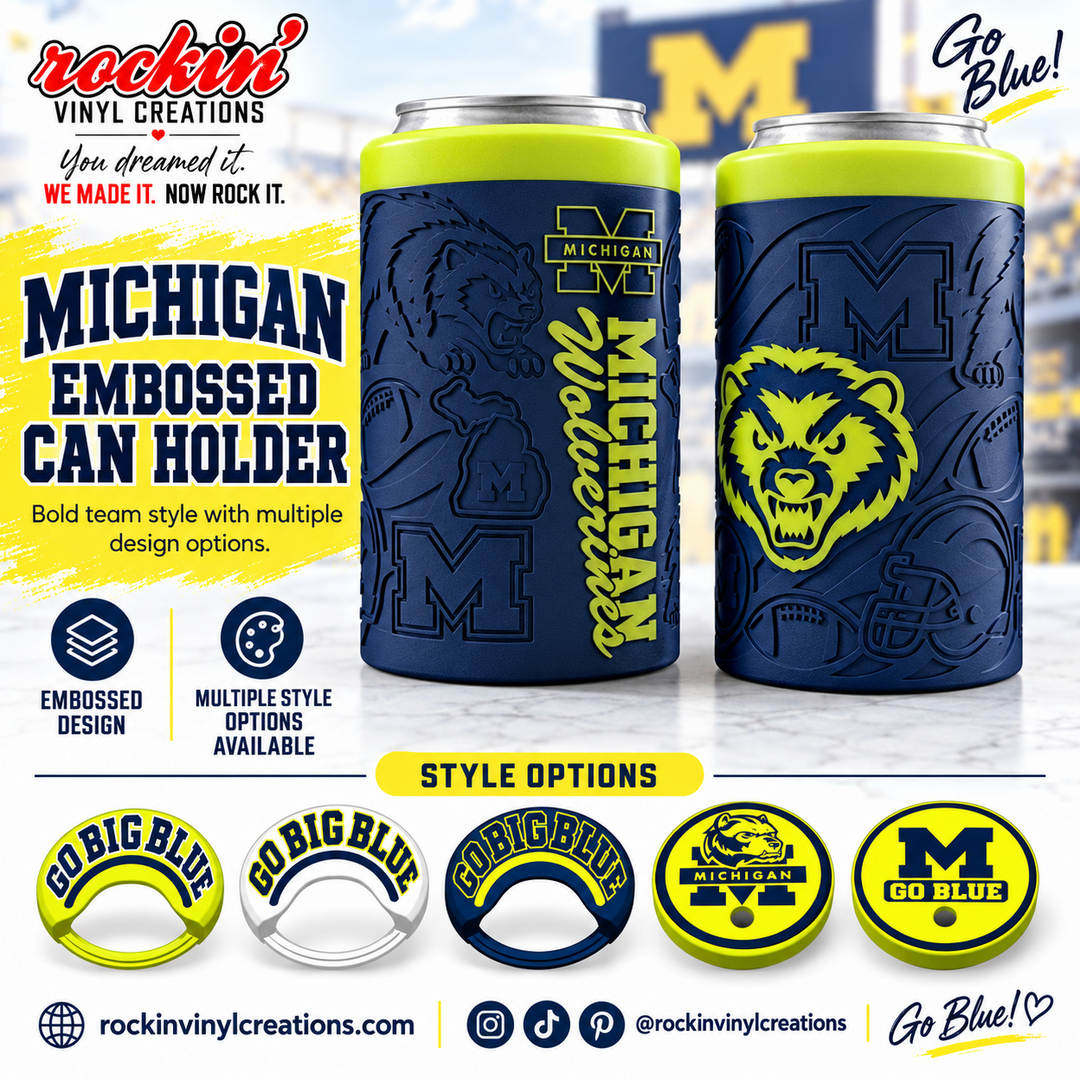 Michigan Wolverines navy and yellow can holder with five lid options