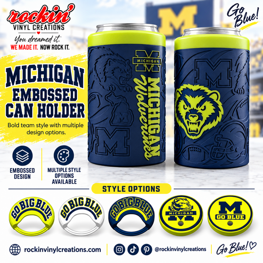 Michigan Wolverines navy and yellow can holder with five lid options