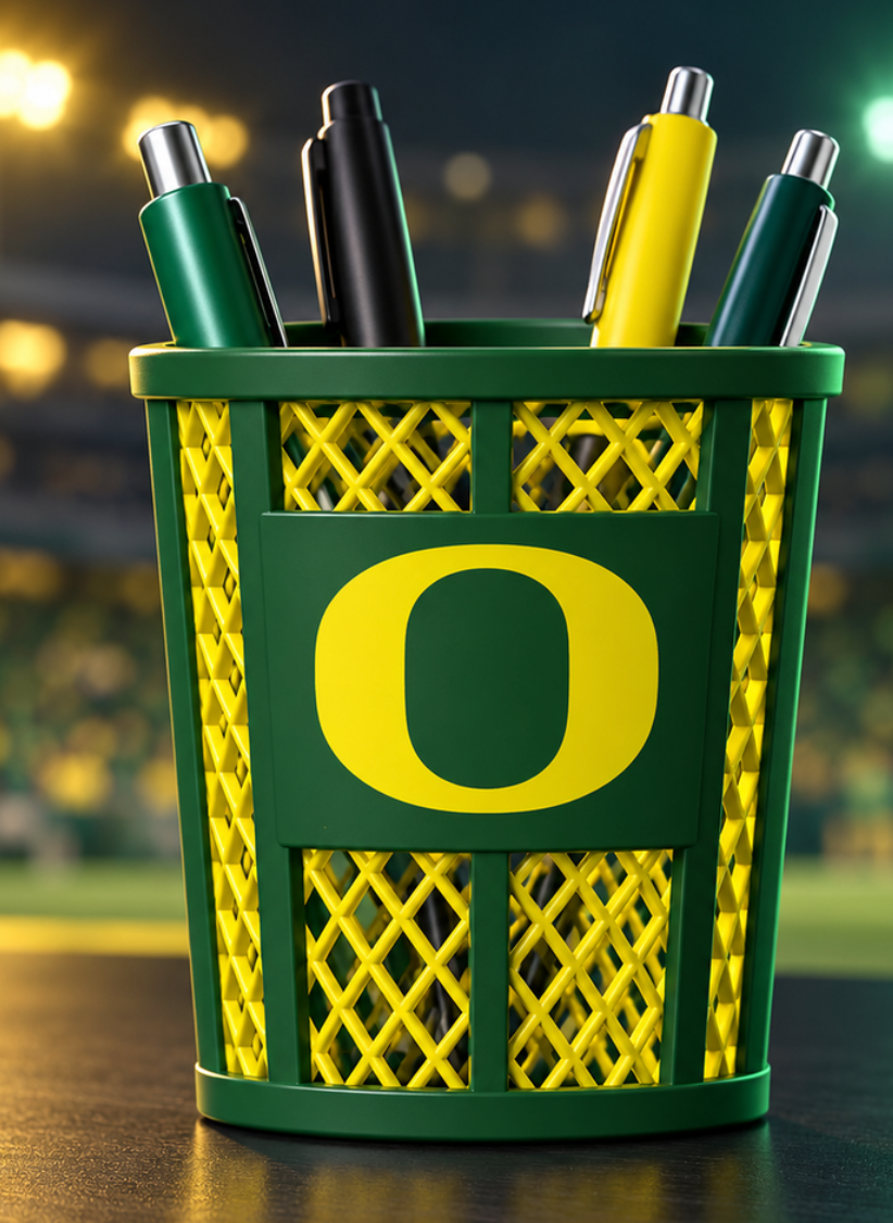 Oregon Ducks pen holder trash can lifestyle image