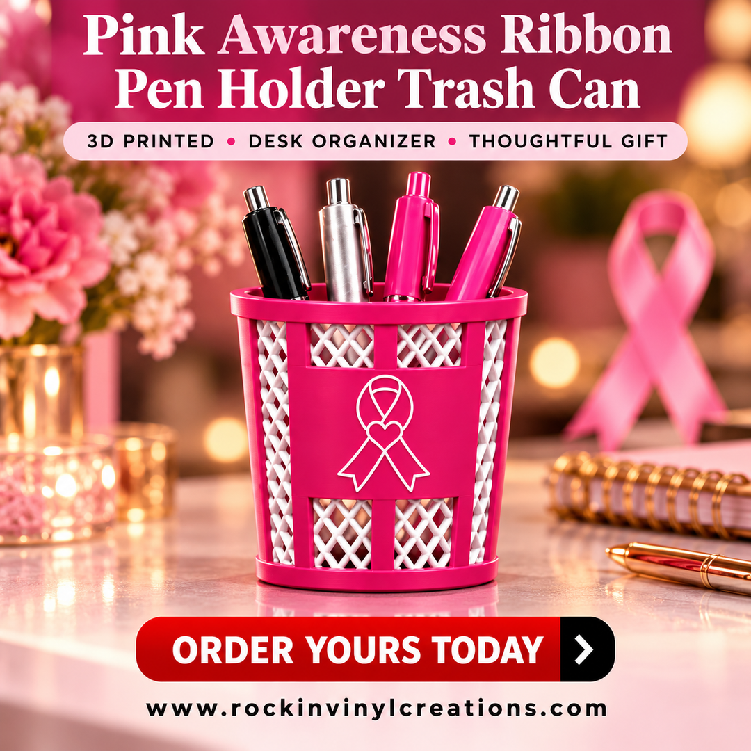 Pink Awareness Ribbon Pen Holder Trash Can