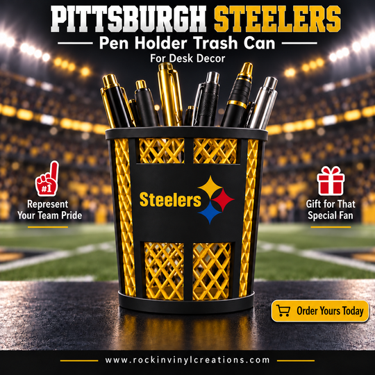 Pittsburgh Steelers pen holder with yellow Steelers lettering