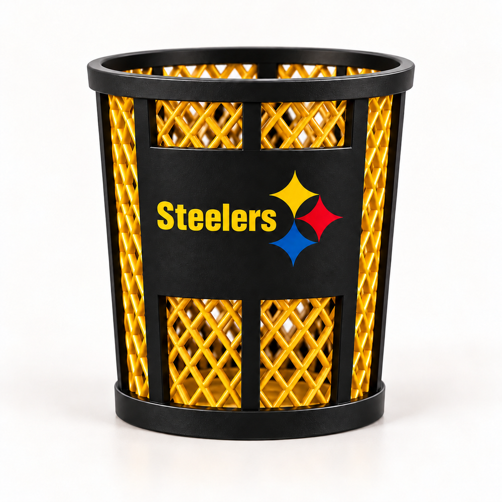 Pittsburgh Steelers pen holder with yellow Steelers lettering