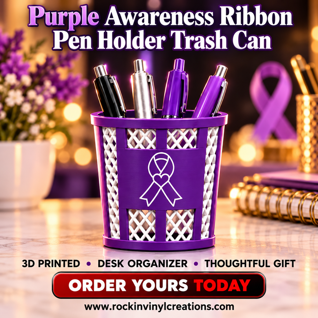 Purple Awareness Ribbon Pen Holder Trash Can