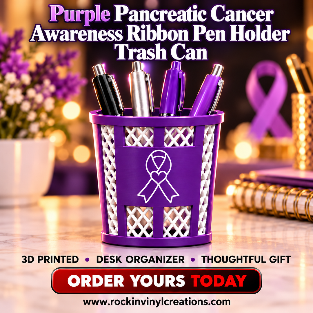 Purple Pancreatic Cancer Awareness Ribbon Pen Holder Trash Can