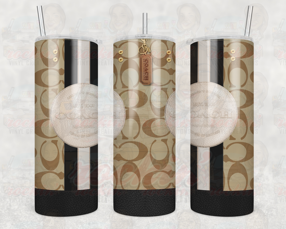 Purse Coach Tumbler | Rockin Vinyl Creations Tan And Black