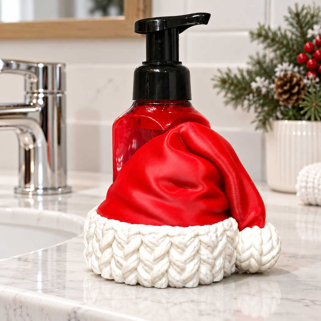 Santa Hat soap holder beside a sink