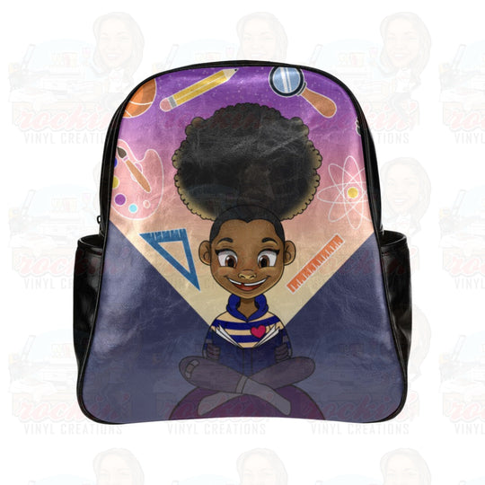 School Backpack Leather (Model 1636) | Rockin Vinyl Creations Multi-Pockets Backpacks (1636) - Bags