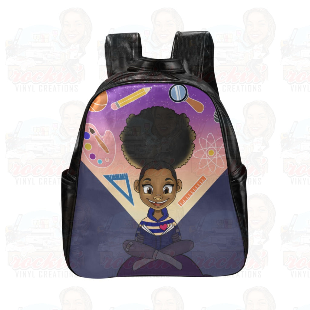 School Backpack Leather (Model 1636) | Rockin Vinyl Creations Multi-Pockets Backpacks (1636) - Bags