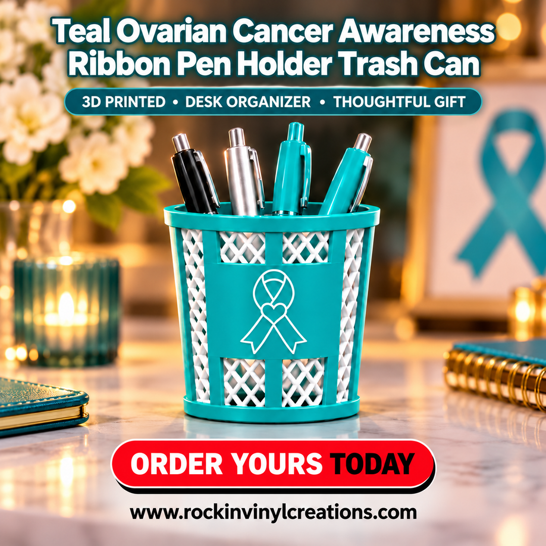 Teal Ovarian Cancer Awareness Ribbon Pen Holder Trash Can