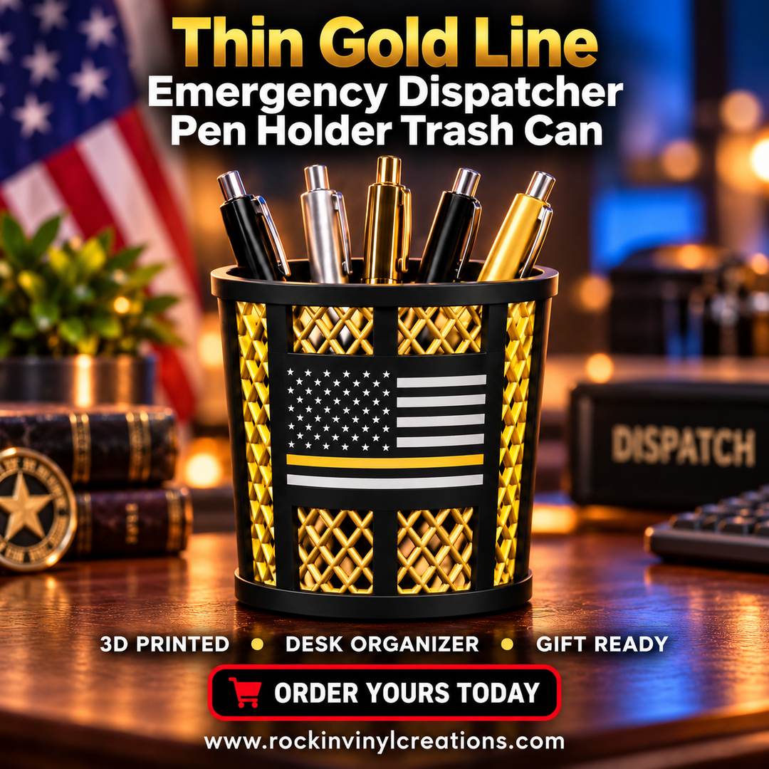 Thin Gold Line Emergency Dispatcher Pen Holder Trash Can