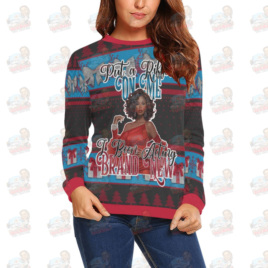 Ugly Sweater Put A Ribbon On Me Sweatshirt | Rockin’ Vinyl Creations Xs Crewneck For Women (H18)