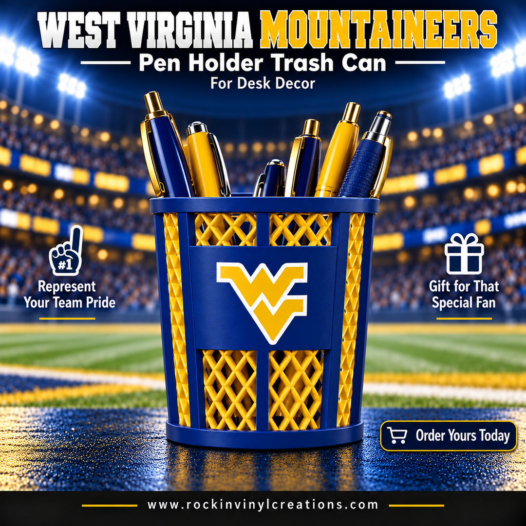 West Virginia Mountaineers pen holder trash can info image