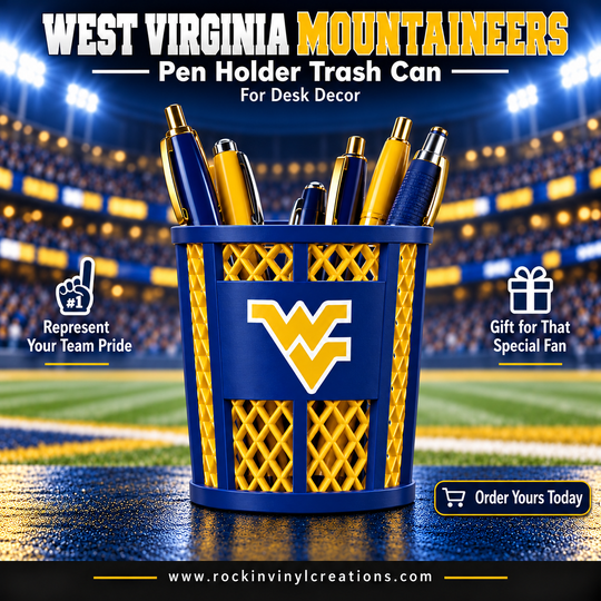 West Virginia Mountaineers pen holder trash can info image