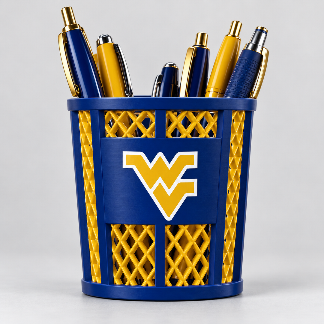 West Virginia Mountaineers pen holder trash can main image