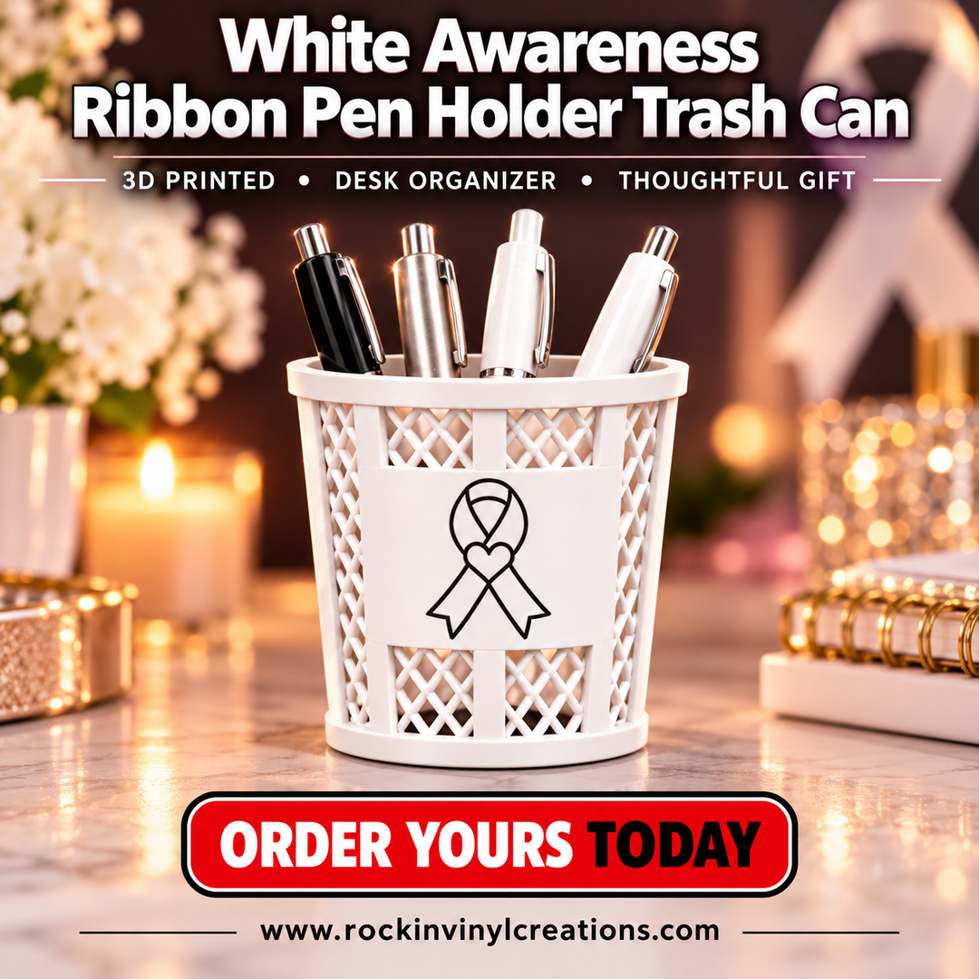 White Awareness Ribbon Pen Holder Trash Can