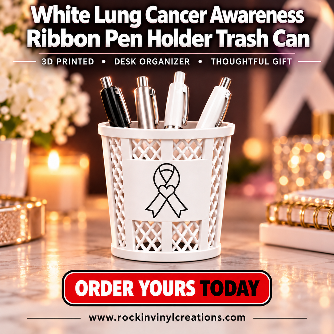 White Lung Cancer Awareness Ribbon Pen Holder Trash Can